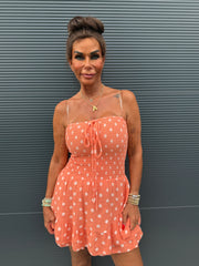 Playsuit kort "hydrofiel" dots zalm