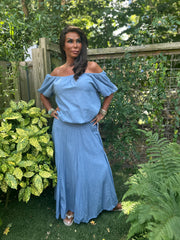 2 delig set lange rok en top "Lina" skyblauw