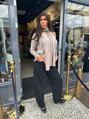 Trui V-Hals wijd met Sjaal Taupe