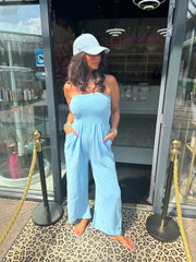 Strapless jumpsuit “Maya” hydrofiel lichtblauw