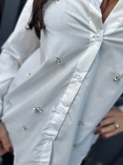 Blouse "Sassy Strassy" steentjes wit