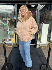 Jas gewatteerd "Fake Fur" Camel