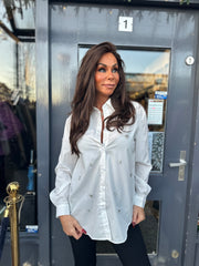 Blouse "Sassy Strassy" steentjes wit