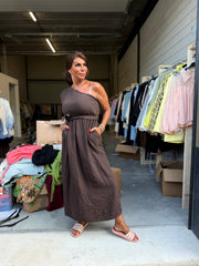 Hydrofiel Jurkje "off shoulder" donkerbruin