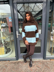 Lange Koltrui "Gestreept en zacht" Donkerbruin/Blauw