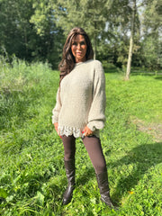 Gebreide trui kant "Knitted" taupe