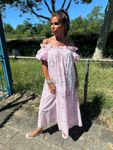 Lange off shoulder jurk "Tapas" Roze