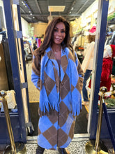 Lange jas met sjaal “Candy” blauw/bruin