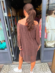 Jurkje off shoulder "Lace" donkerbruin