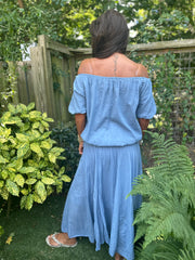 2 delig set lange rok en top "Lina" skyblauw