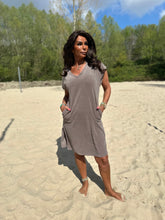 Badstof jurk split Taupe