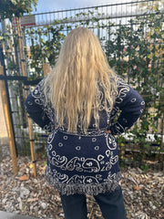 Gebreid vest "Paisley" Blauw/Beige