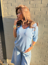 Truitje glitter v-hals blauw