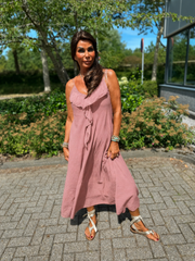 Lange jurk Ruches “Vito” Oud Roze