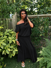2 delig set lange rok en top "Lina" Zwart