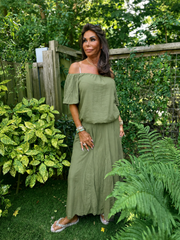 2 delig set lange rok en top "Lina" Legergroen