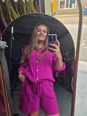 2 delig korte set "Wafelstof” fuchsia