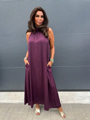 Halterjurk effen "show" Aubergine