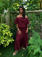 2 delig set lange rok en top "Lina" Bordeaux