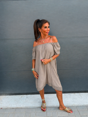 Off-shoulder jurkje “Viscose” taupe
