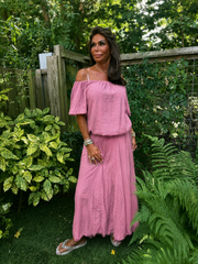 2 delig set lange rok en top "Lina" Oud Roze