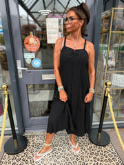 Viscose jurk “adios” zwart