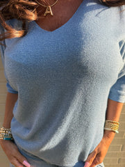 Truitje glitter v-hals blauw