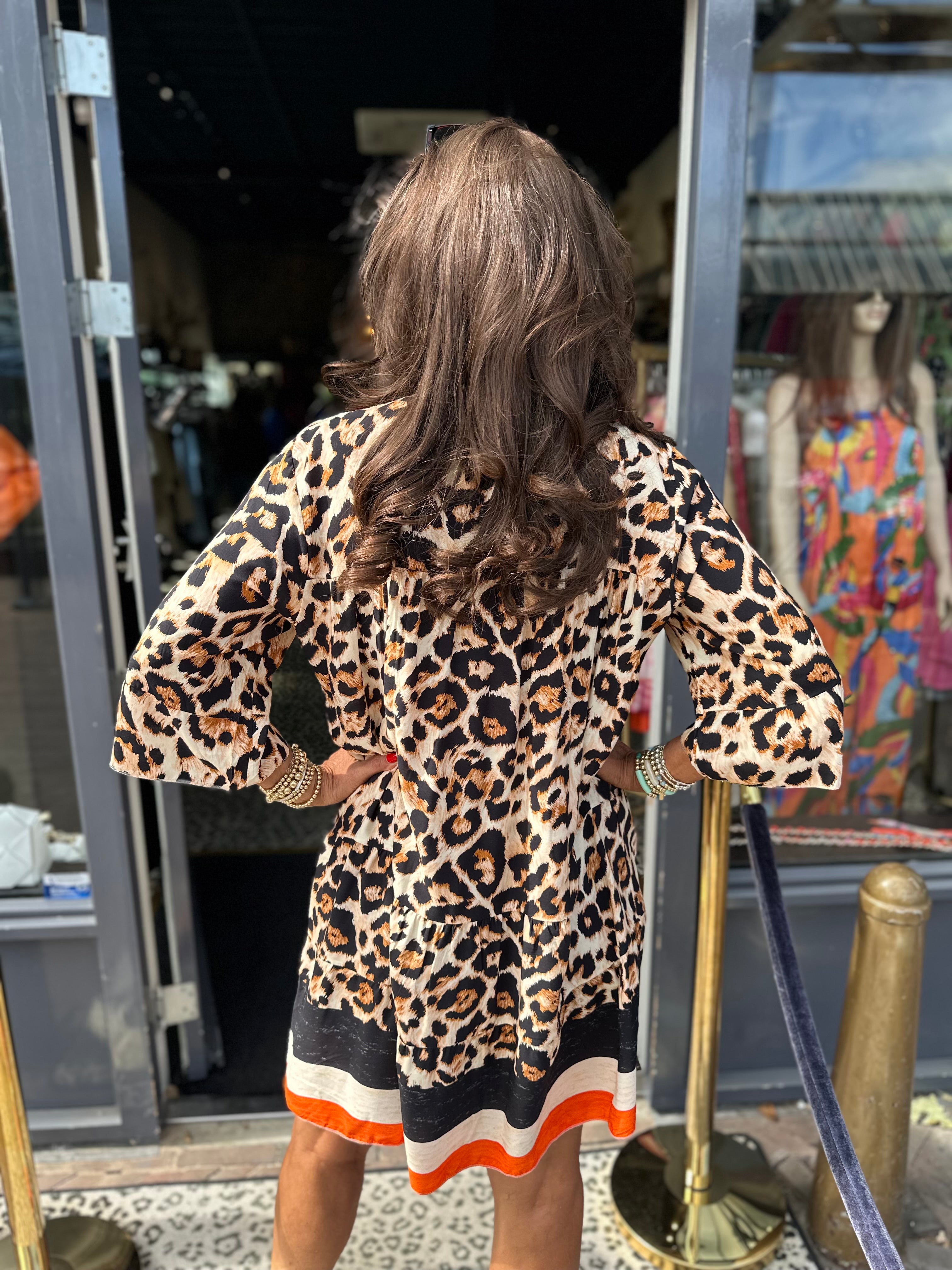 kort jurkje “Sabrina” Oranje panter print