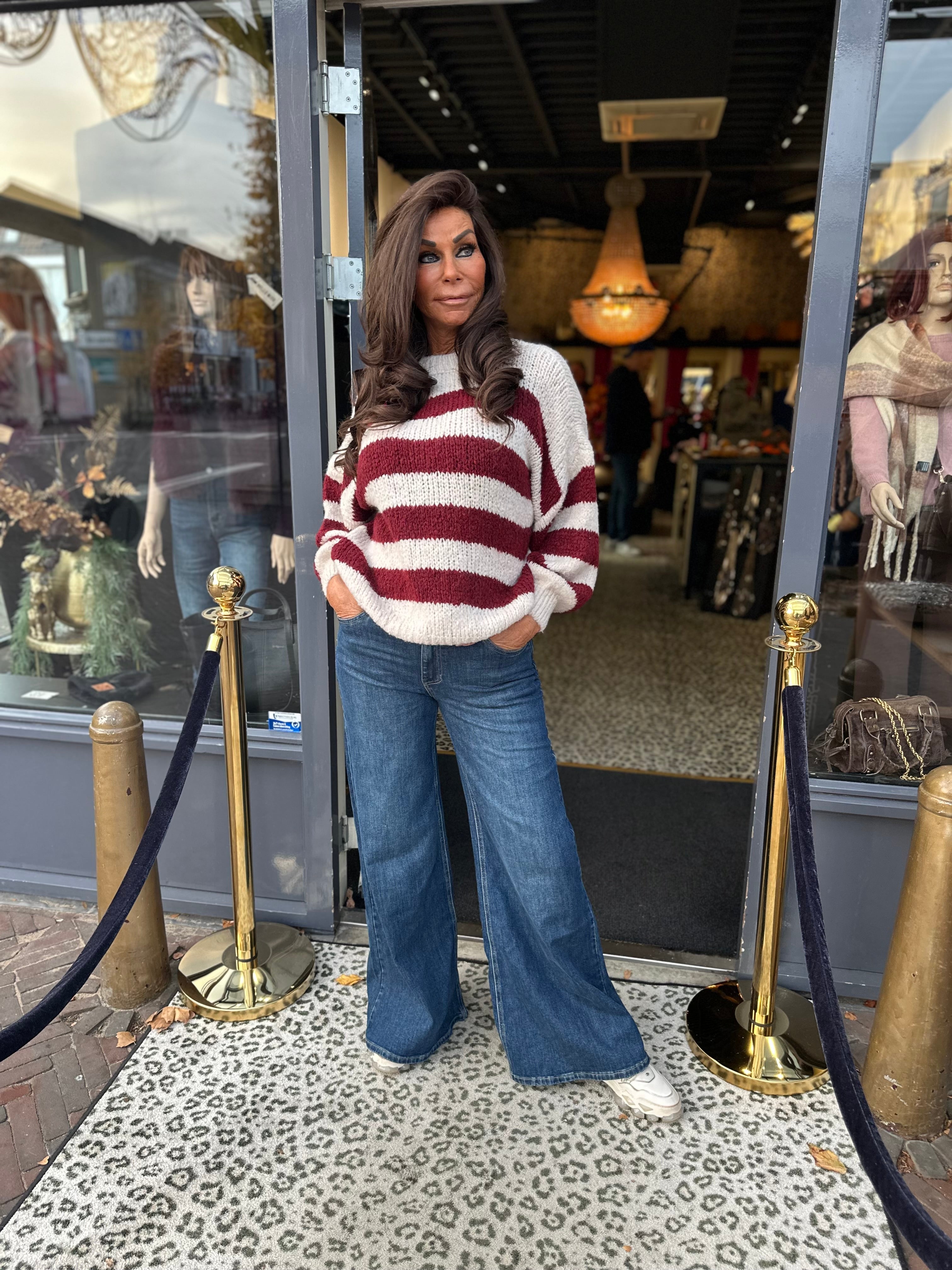 Trui Knitted “STRIPE” Ecru/Bordeaux