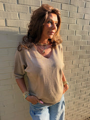 Truitje glitter v-hals taupe