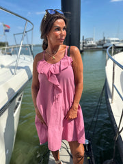 Korte jurk ruches "Fierce" oud roze
