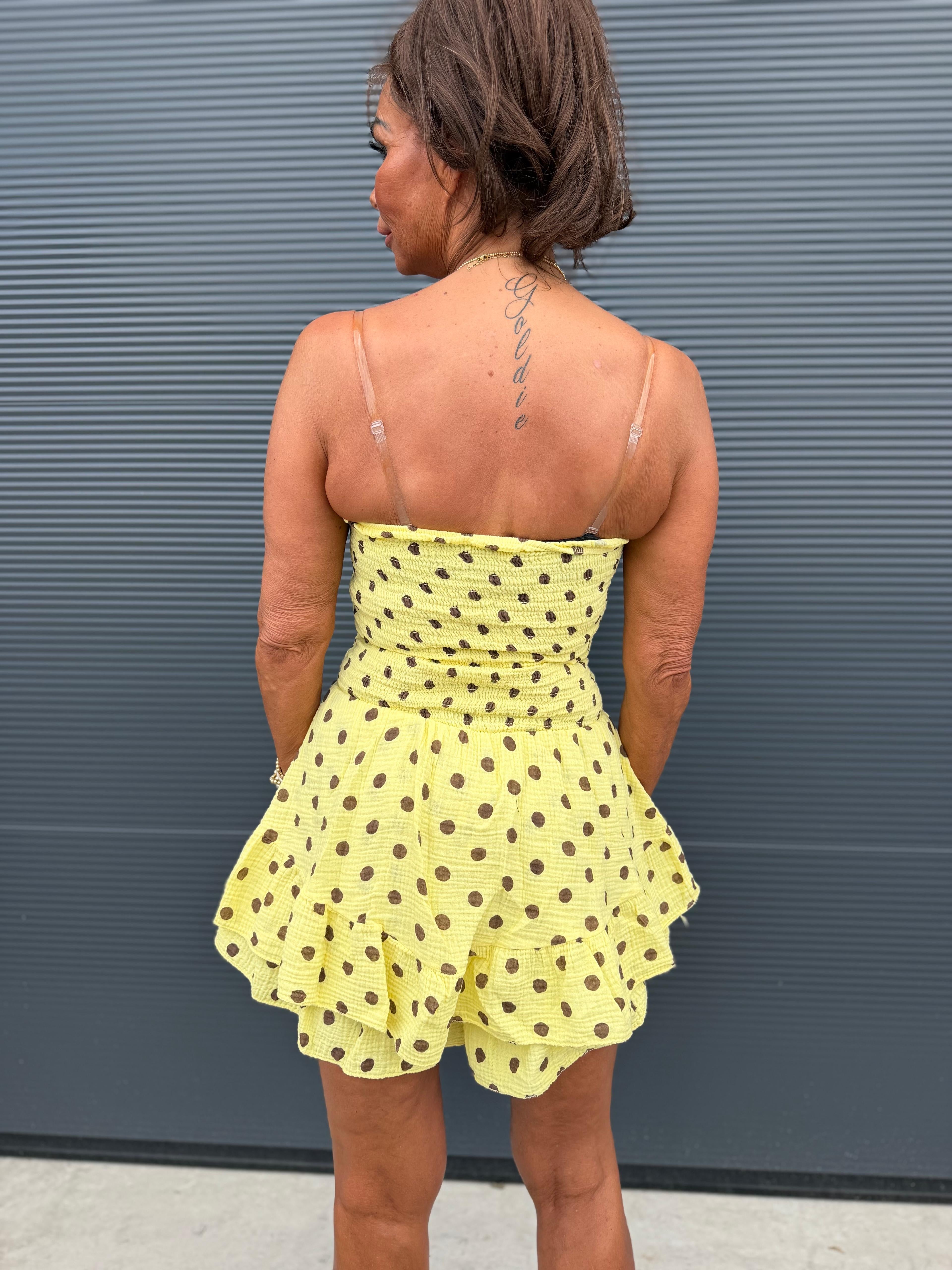 Playsuit kort "hydrofiel" dots geel