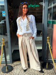 Wijde broek "Mies" beige