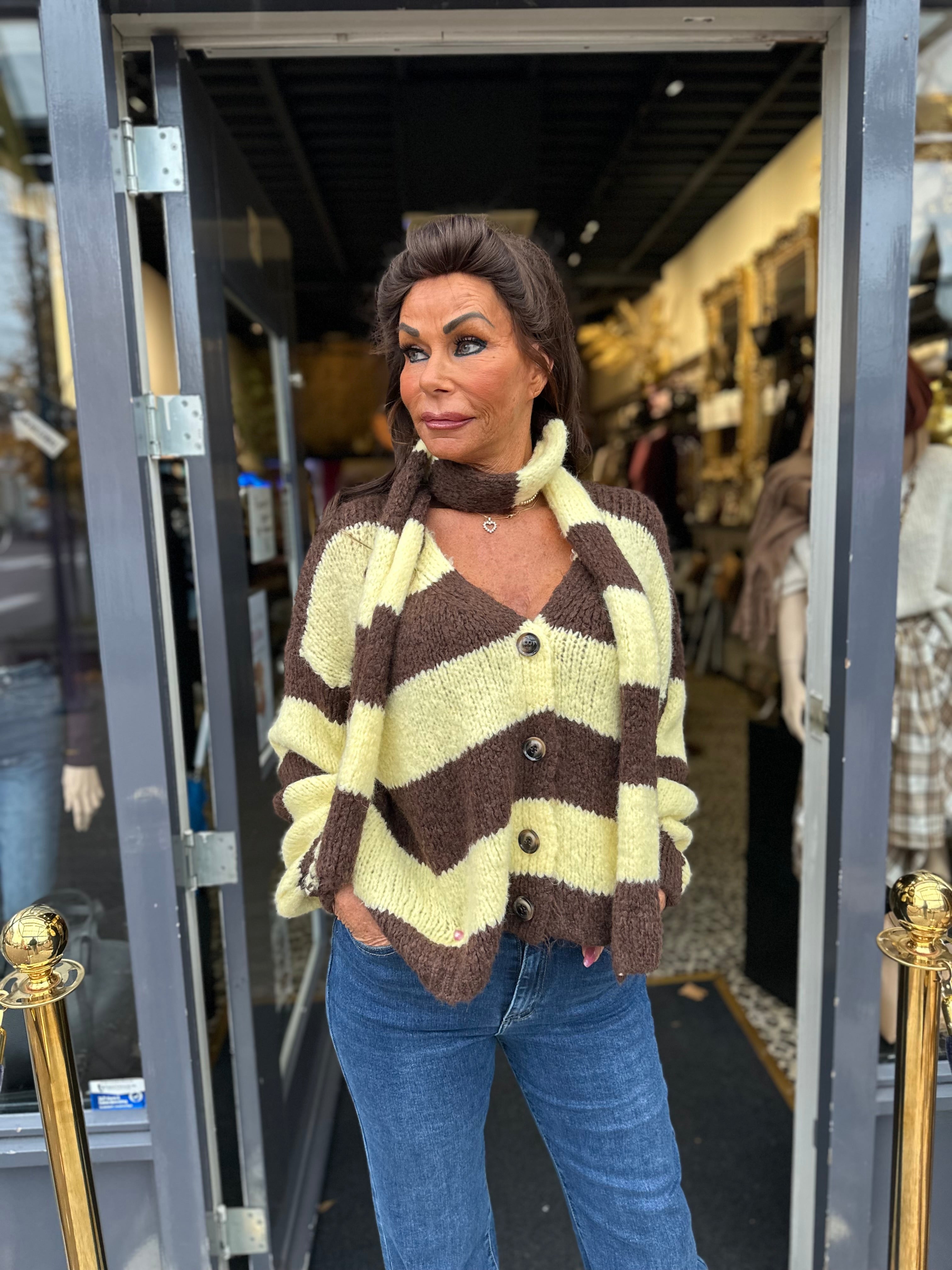 Vest met sjaal gestreept Geel/bruin