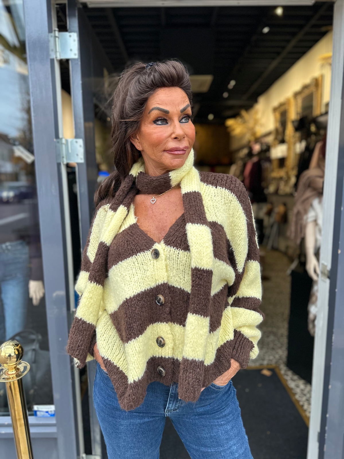 Vest met sjaal gestreept Geel/bruin