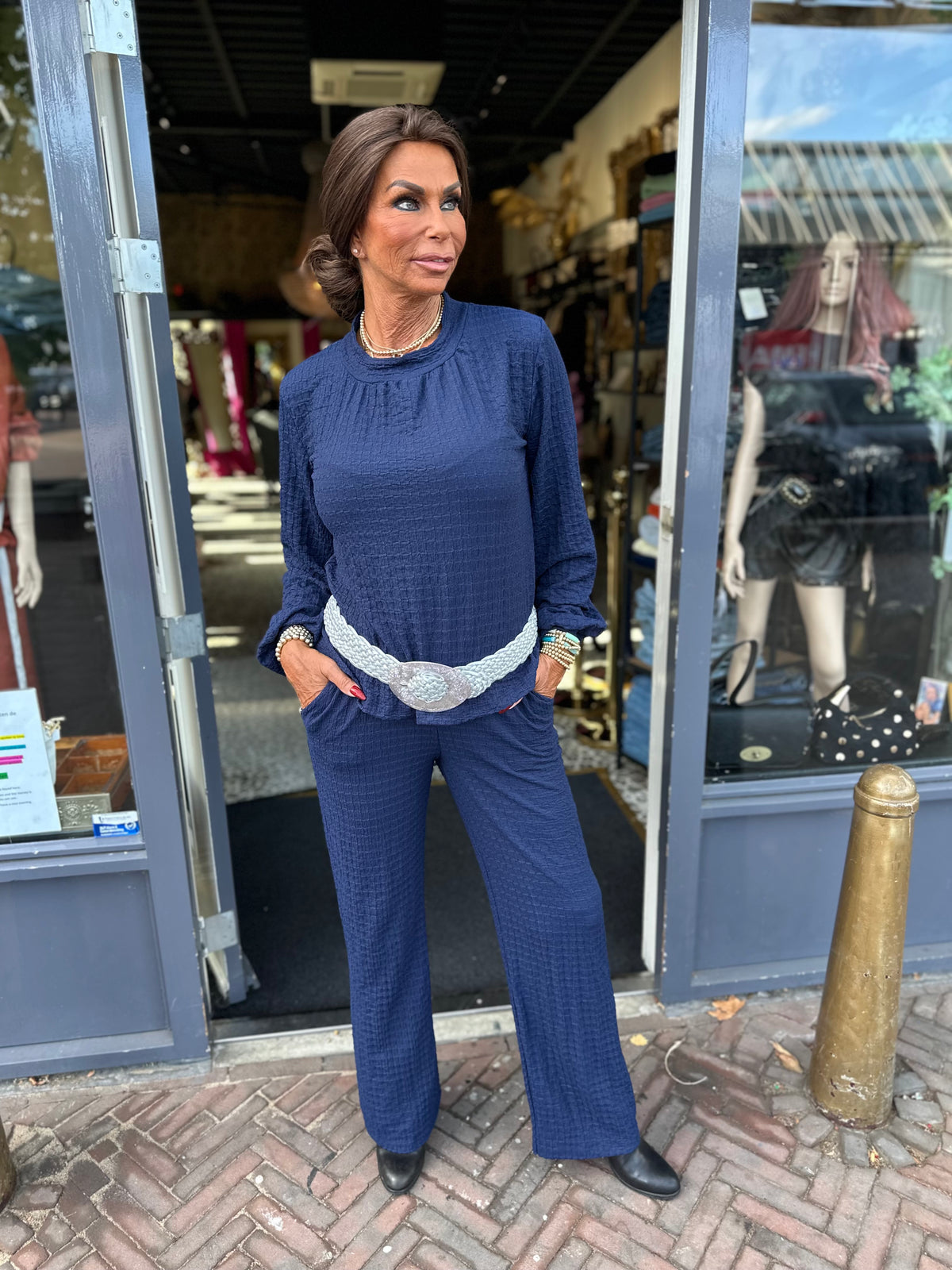 2 delig set wafelstof “monday"  navy