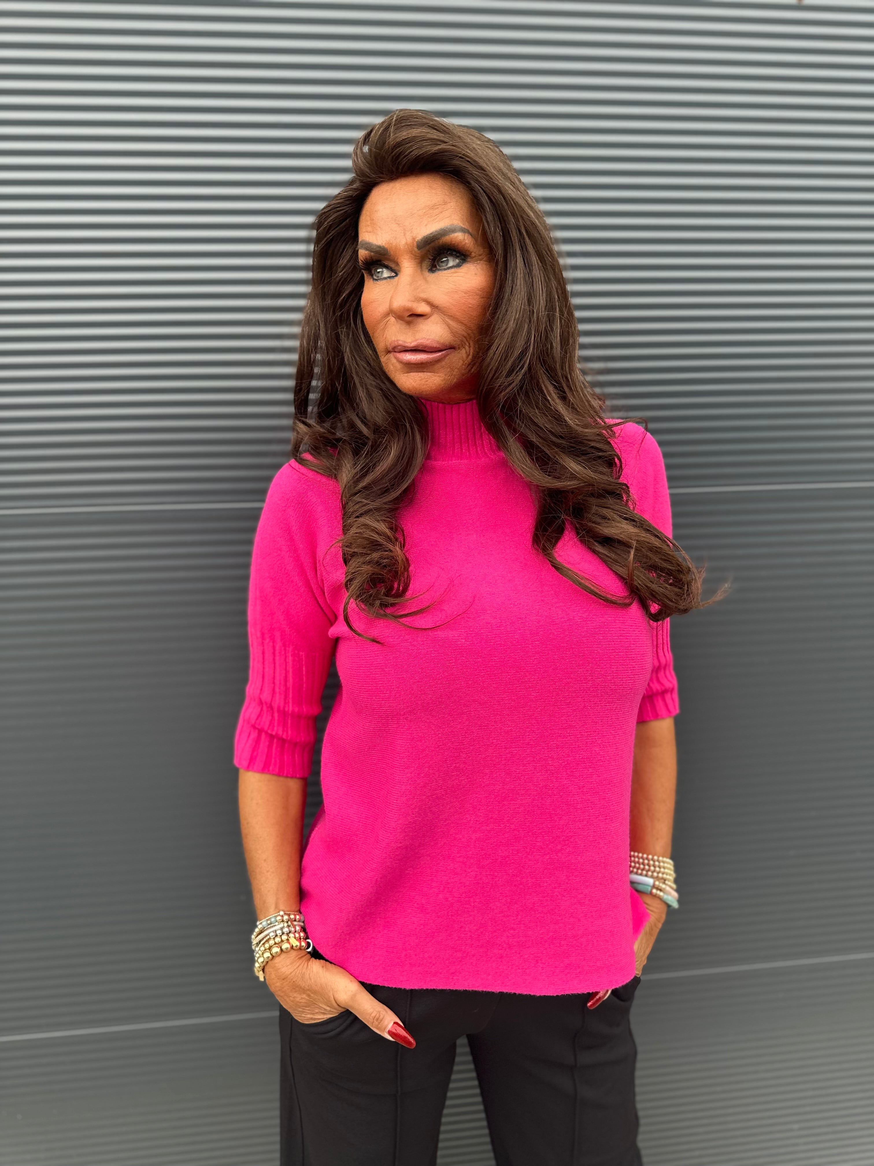 top met col "raglang mouw" fuchsia