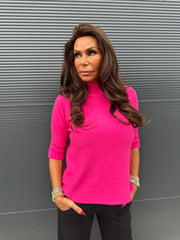 top met col "raglang mouw" fuchsia
