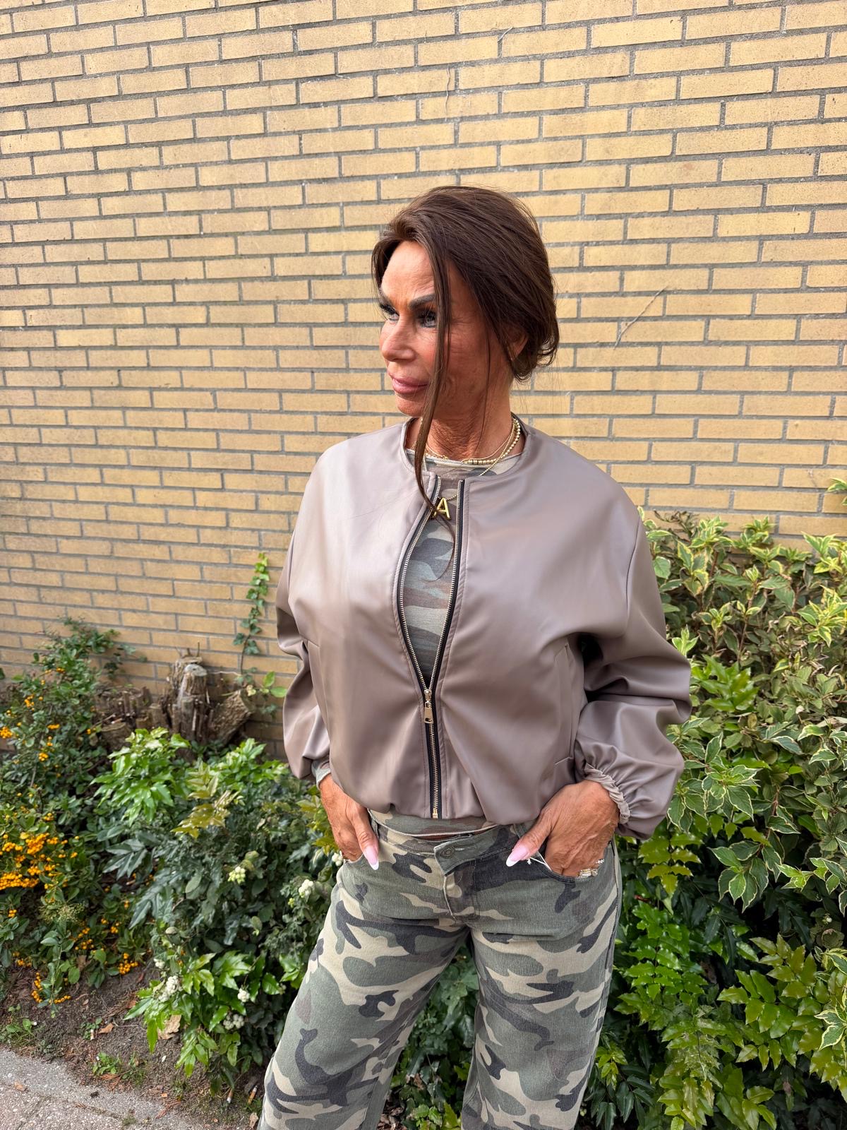 PU ballon jasje taupe