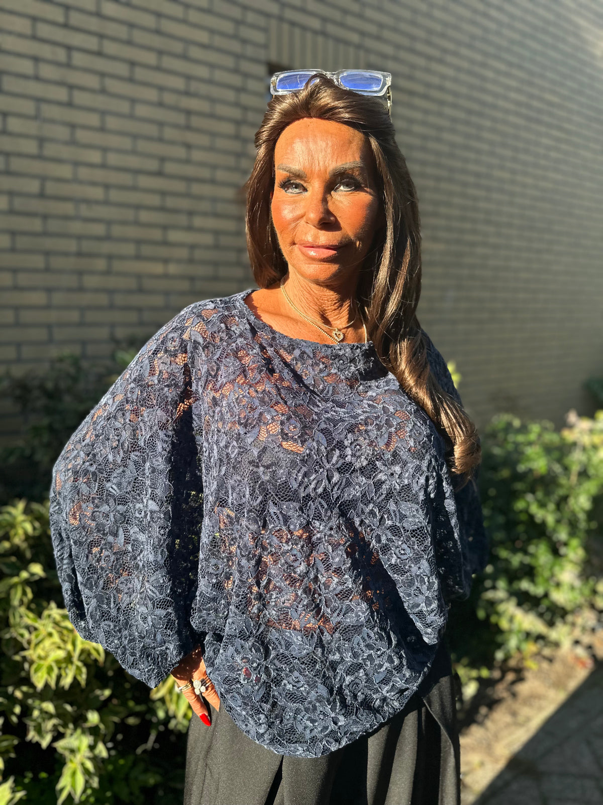 Kanten vleermuismouw top "Voila" Navy