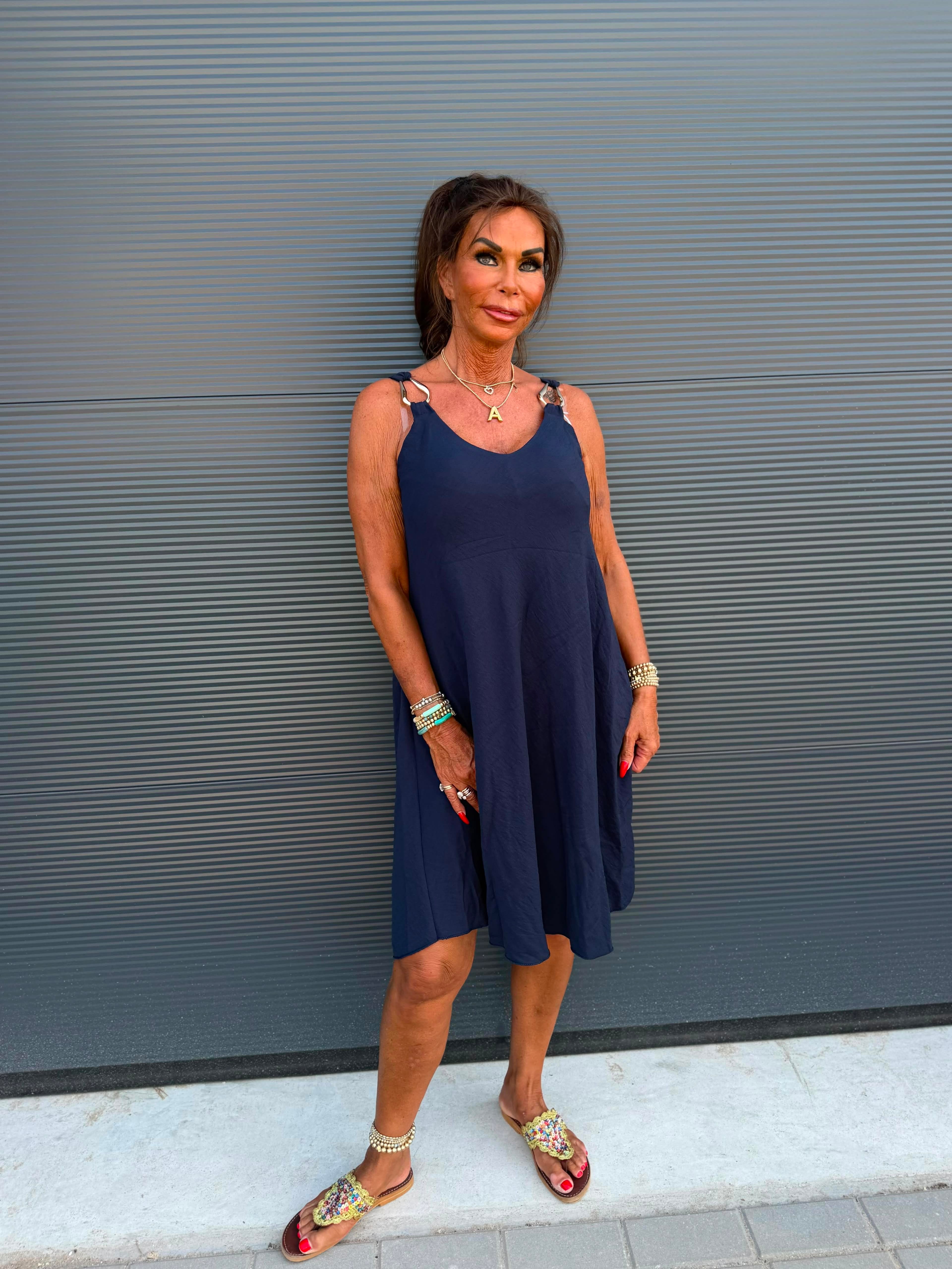Viscose jurk “Gesp” navy