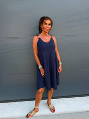 Viscose jurk “Gesp” navy