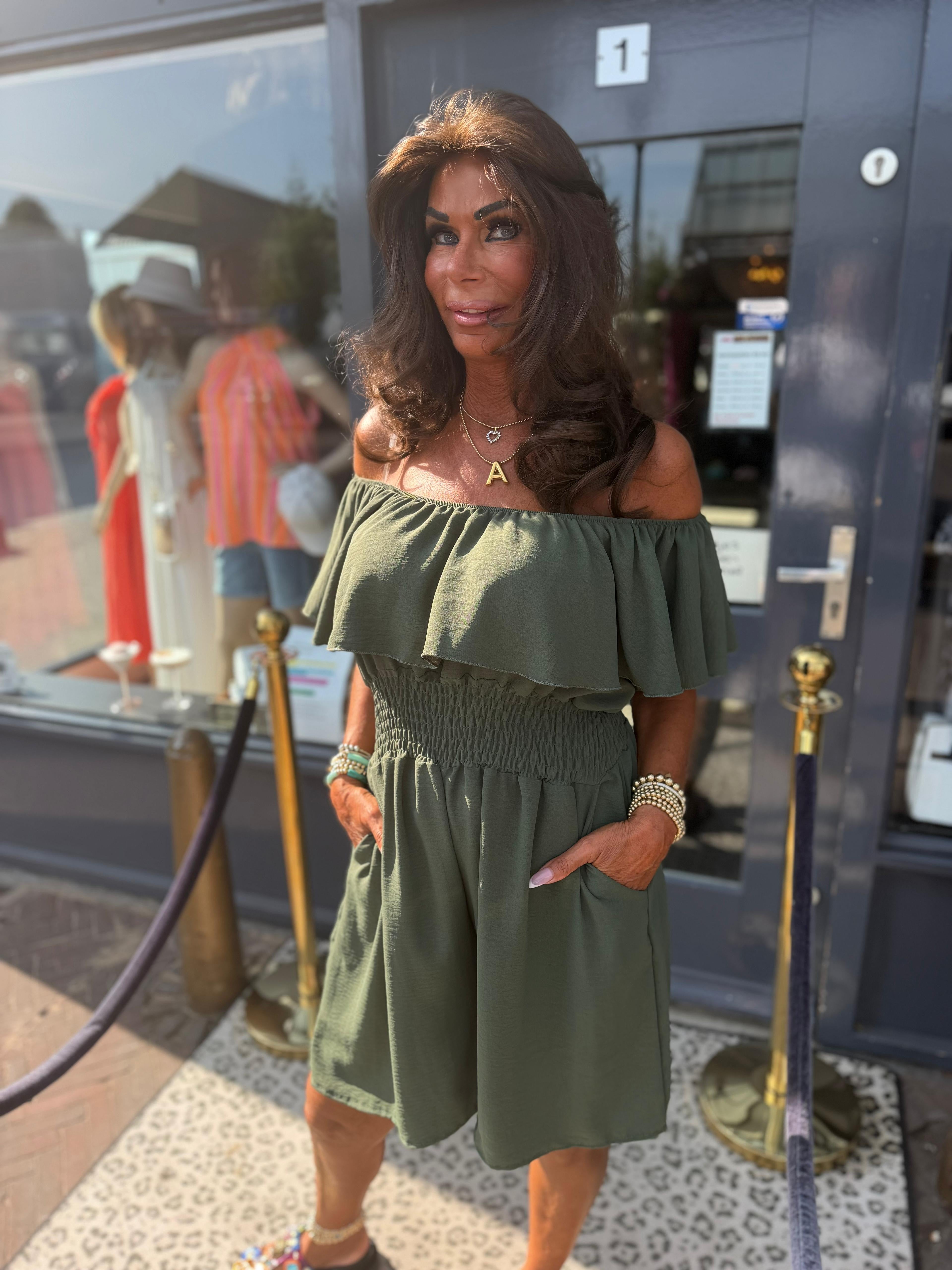 Korte jumpsuit "la vida" Legergroen