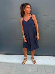 Viscose jurk “Gesp” navy