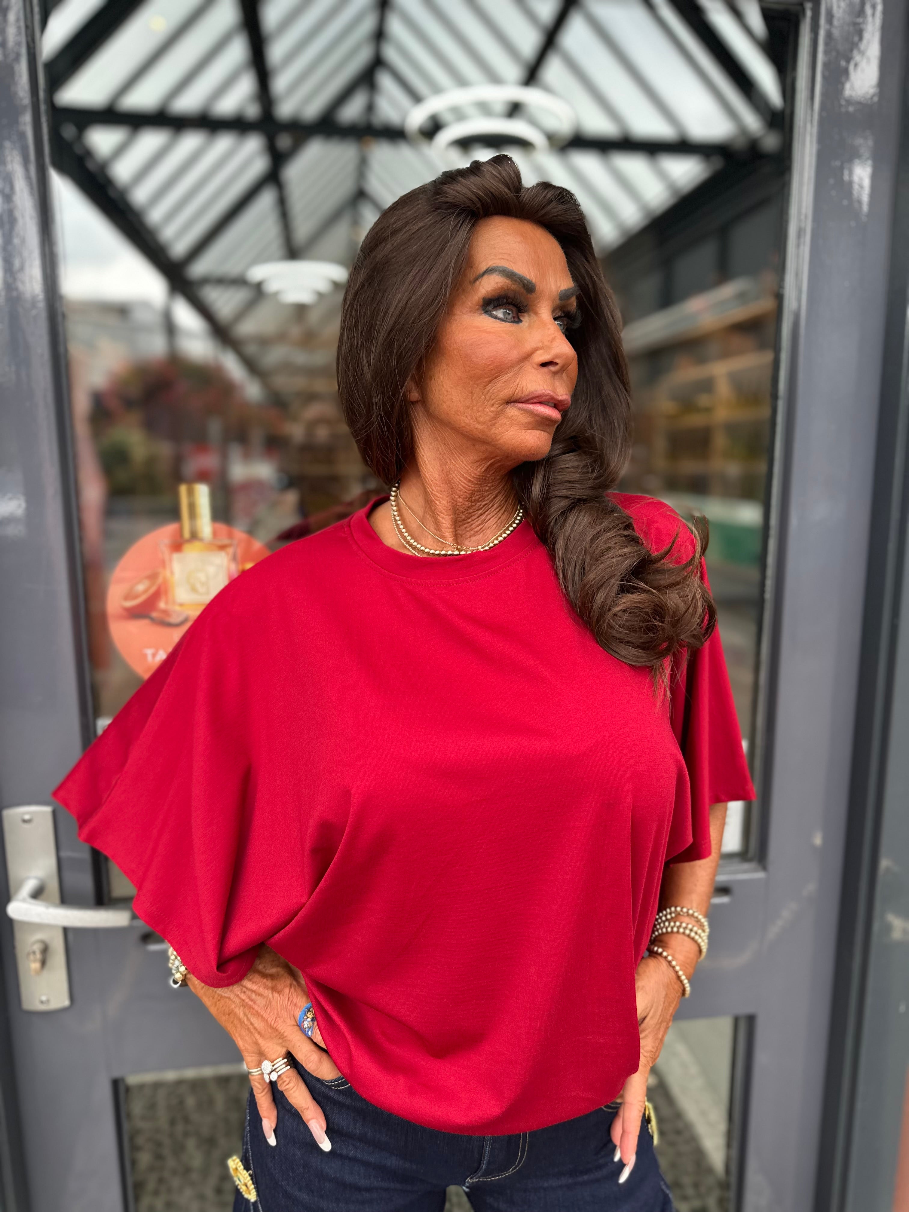 Top "Wide" vleermuismouw rood