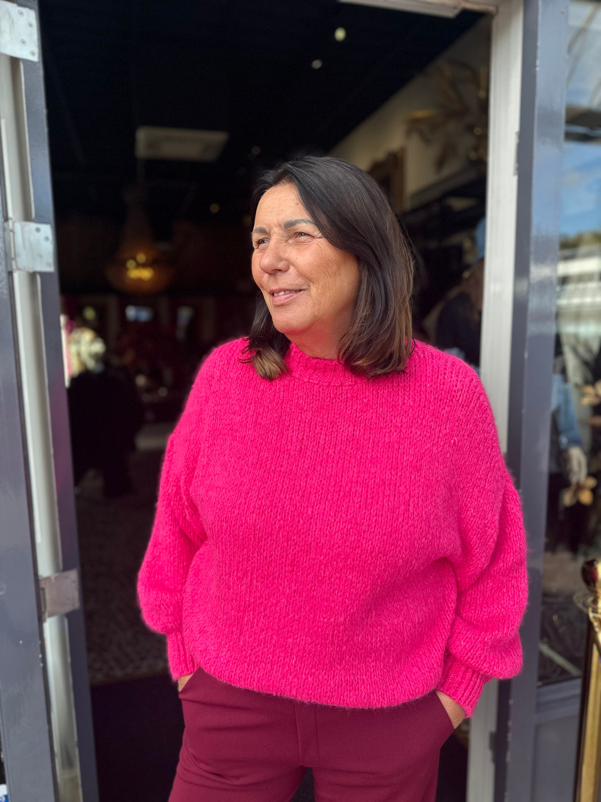 Trui "Knitted" Neon roze