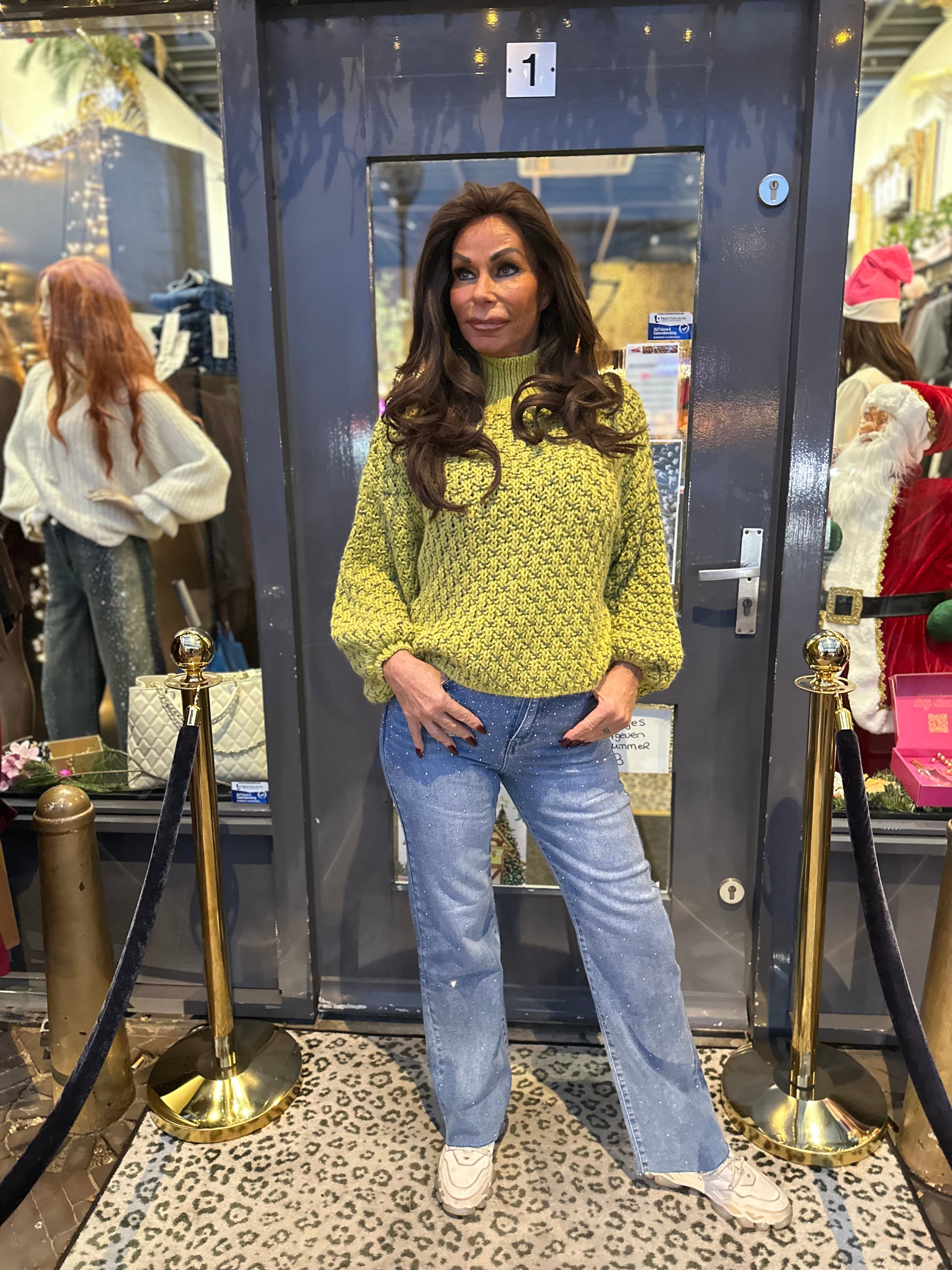 Gebreide trui “Colour” met col Lime groen