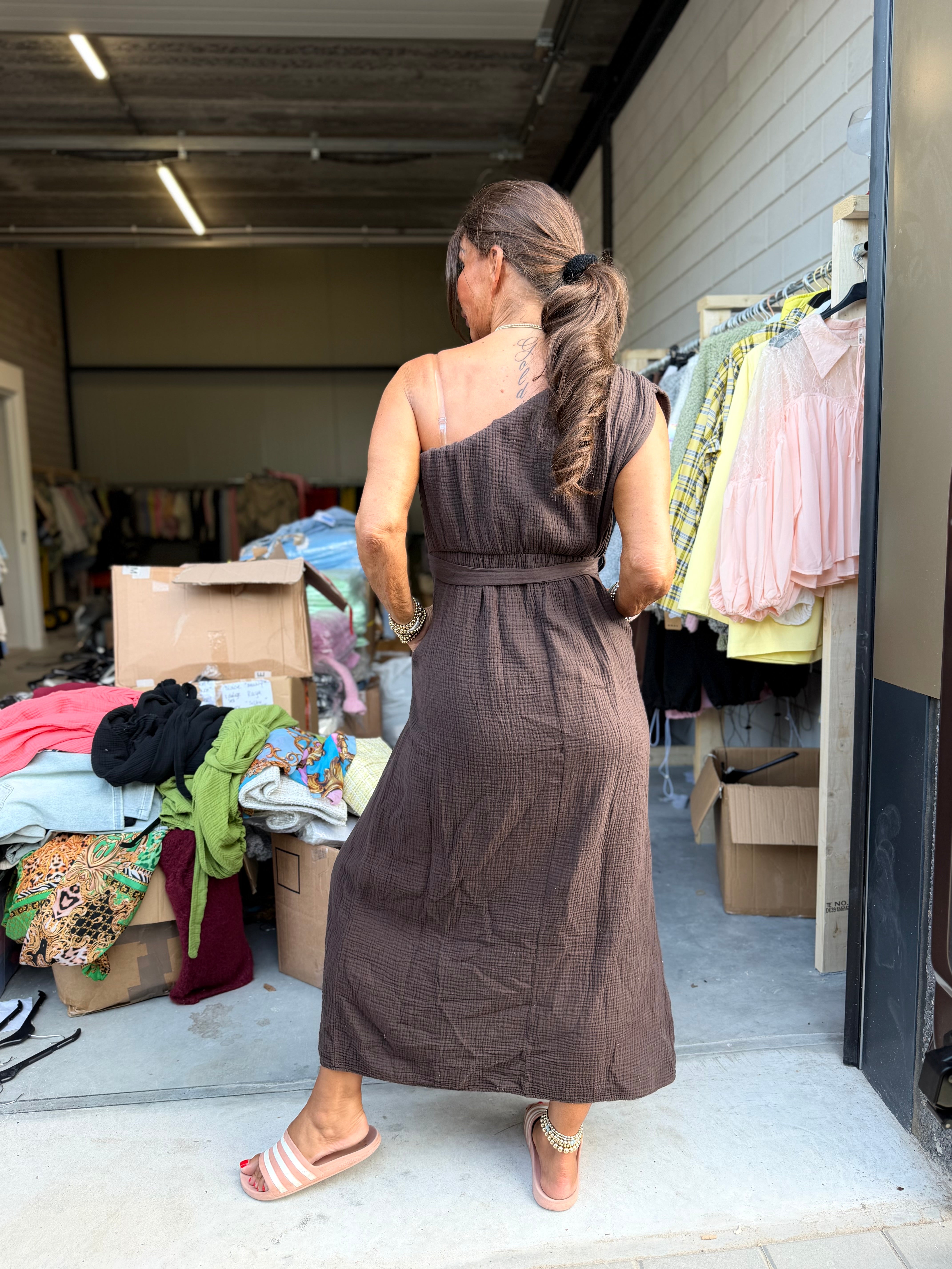 Hydrofiel Jurkje "off shoulder" donkerbruin