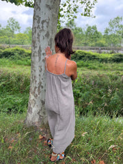 Maxi-jurk met spaghettibandjes "pony" taupe