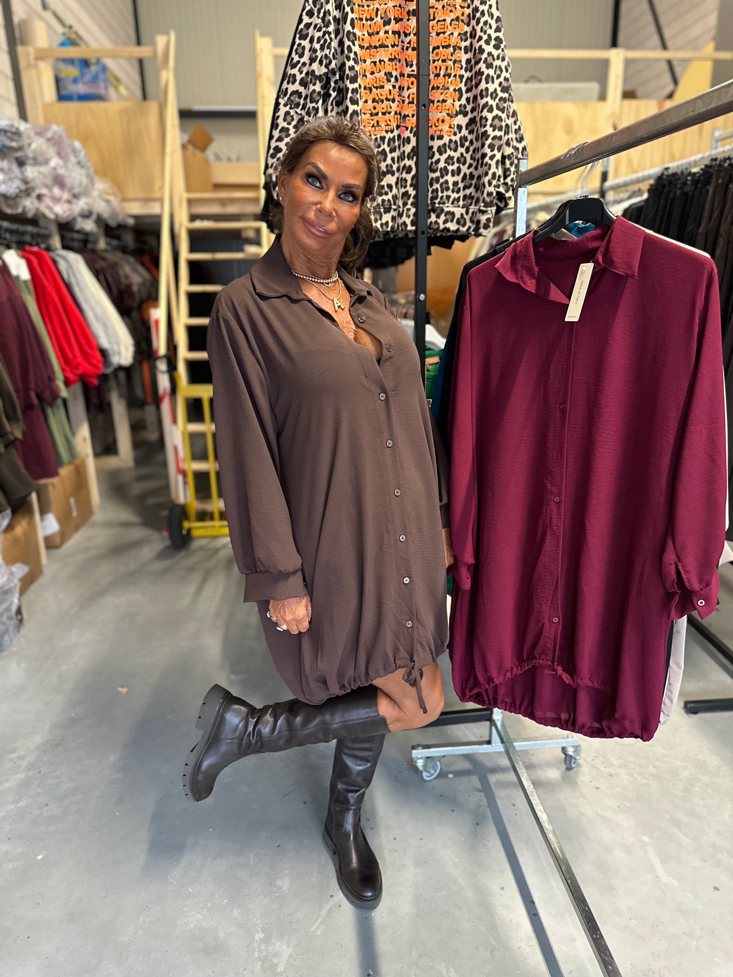Blouse jurk "Novalee" donkerbruin